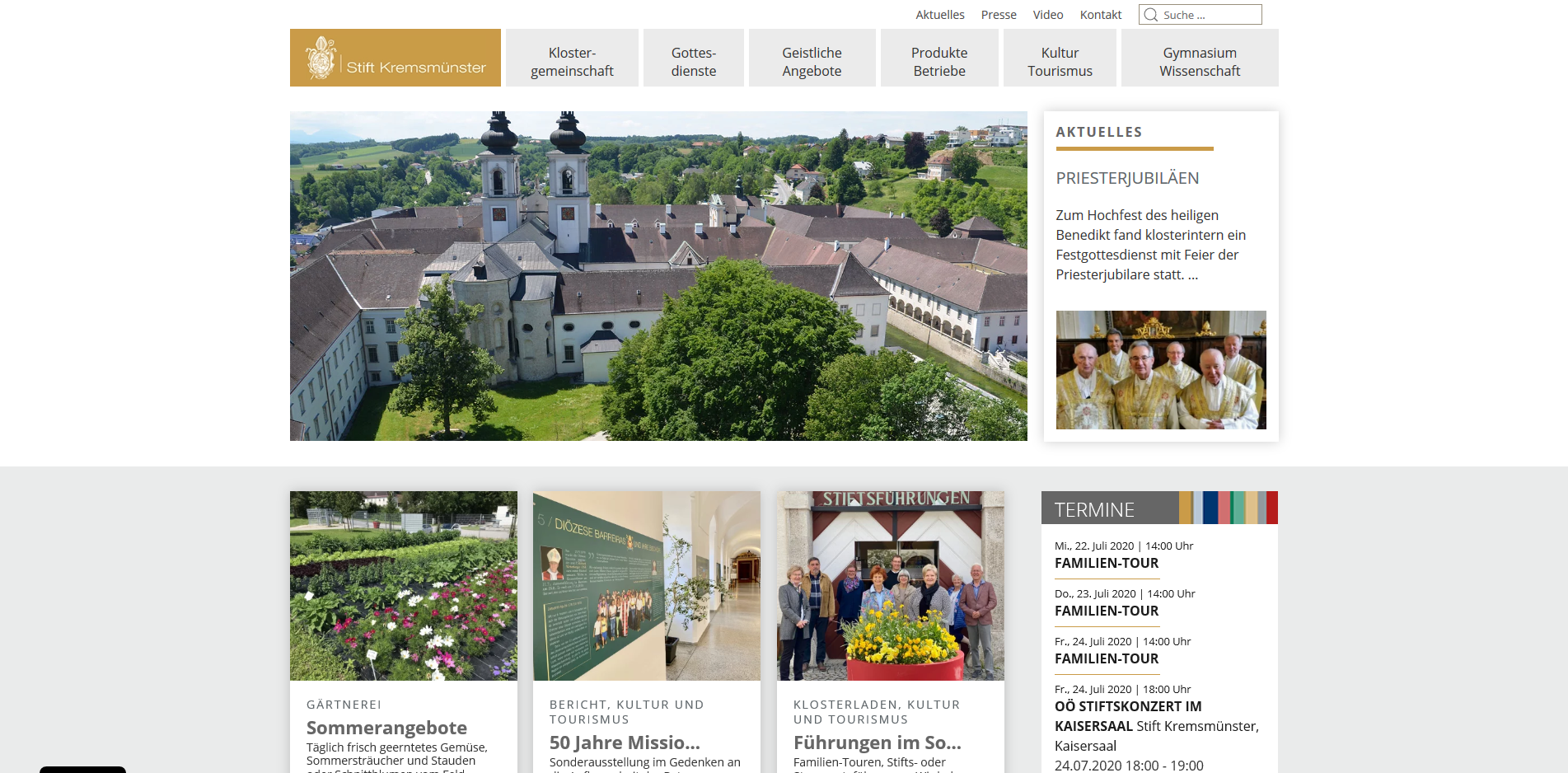 Stift Kremsm&uuml;nster Joomla Webseite Screenshot